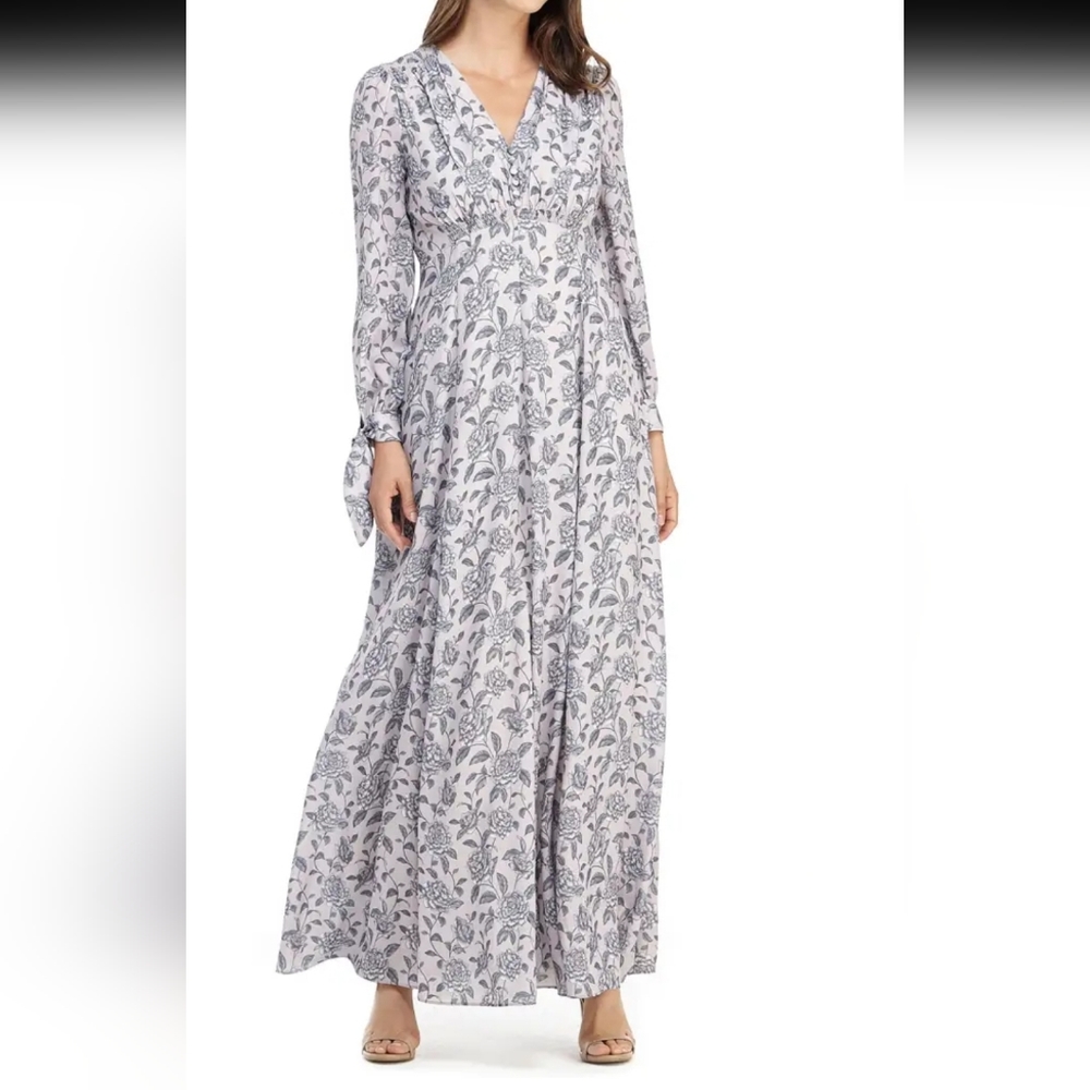Gal Meets Glam Collection Florence Floral V-neck Long Sleeve Maxi Dress Size 12